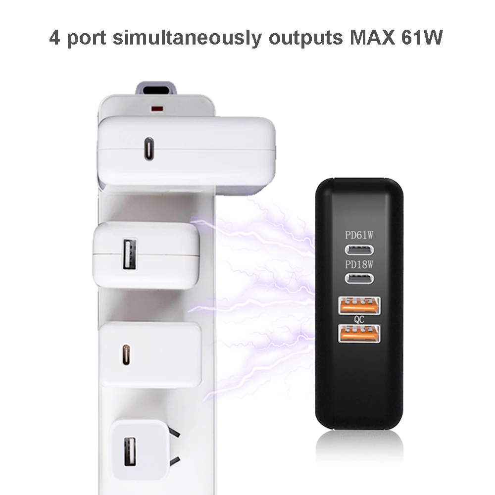 2 порта PD 61 Вт USB C адаптер питания 2 порта QC3.0 18 Вт настенное зарядное устройство для huawei xiaomi samsung iPad iPhone MacBook(и USB-C кабель