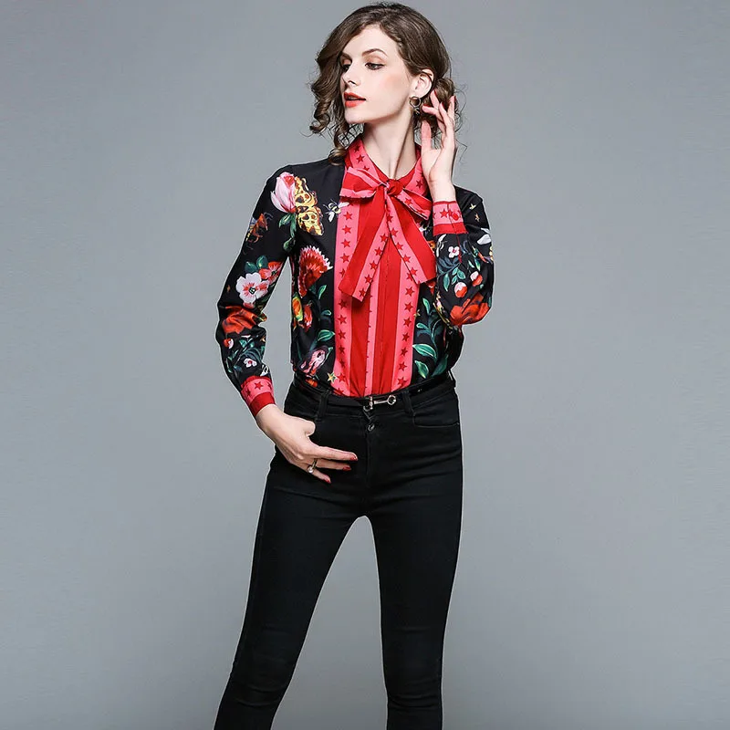 Женская модельная рубашка Повседневная Свободная черная блузка большого