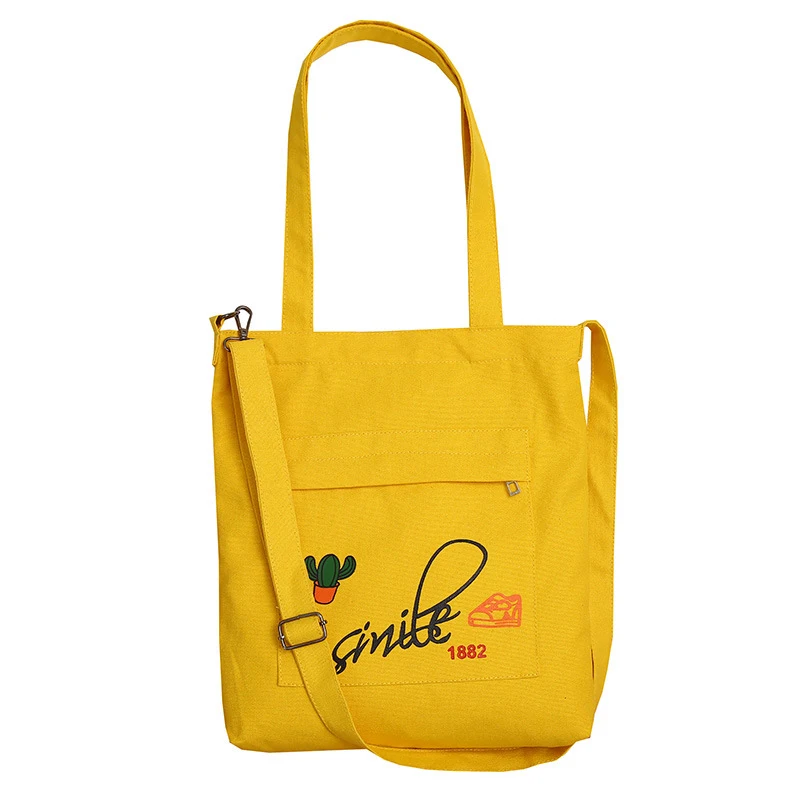 

Japanese Style Woman Shopping Bag Simple Big Capacity Women Casual Canvas Bag Solid Color Black Yellow Single Shoulder Totes New