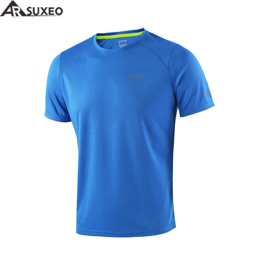 ARSUXEO Summer Running Sports T Shirt Men Gym Shirt Short Sleeves Quick Dry Jersey Fitness Crossfit Men's Tennis Training Shirt
