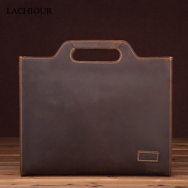 13.3 Inch Laptop Bag Men Business Crazy horse Leather Handbags Male Documents Briefcase Real Leather Messenger Bag