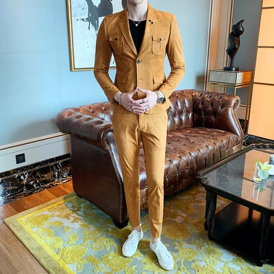 Мужской костюм из оленьей кожи Корейская версия модный британский Повседневный