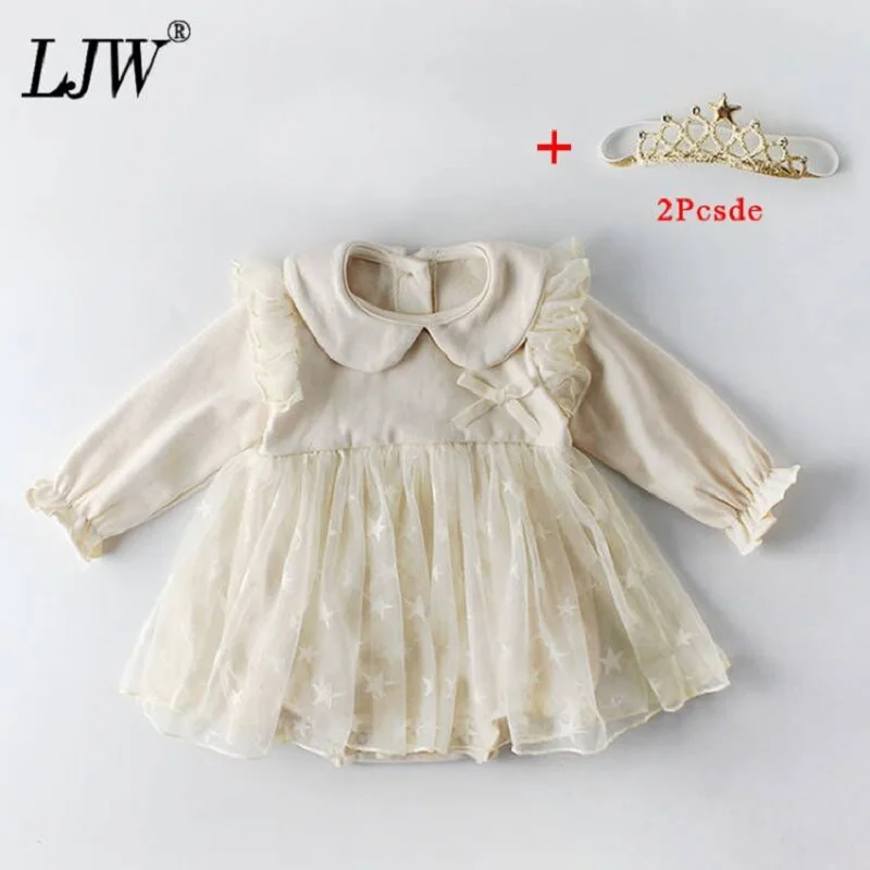 

Christmas birthday party baby girl romper dress girl net yarn star sequined romper + star crown baby baptism romper 2Pcs