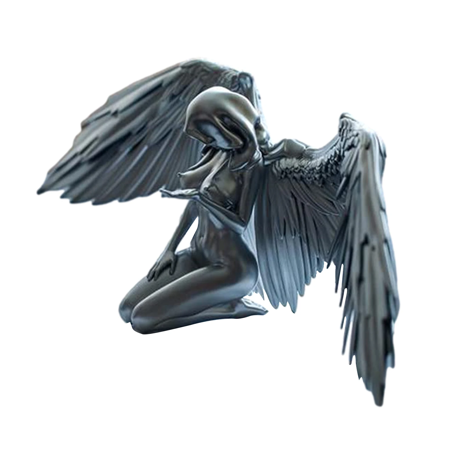 

Art Angel Female Woman Wings Kneeling Cloak Hat Naked Nude Sexy Human Body Silver Resin Redemption Angel Sculpture Sensible