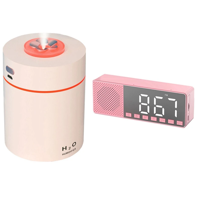 

Переносной мини-увлажнитель воздуха, 240 мл, увлажнитель холодного тумана, розовый и беспроводной Bluetooth-динамик, FM-радио, звуковая коробка