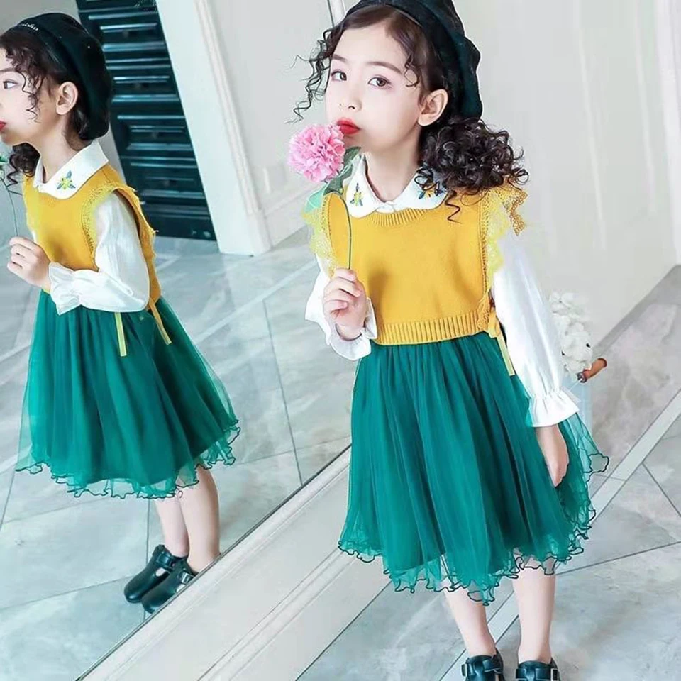 Детский комплект одежды для маленьких девочек топ жилет + платье 2 шт./компл.