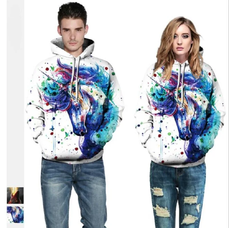 

Hot sale 3D Wolf horse digital print hooded sweater lovers fashion baseball