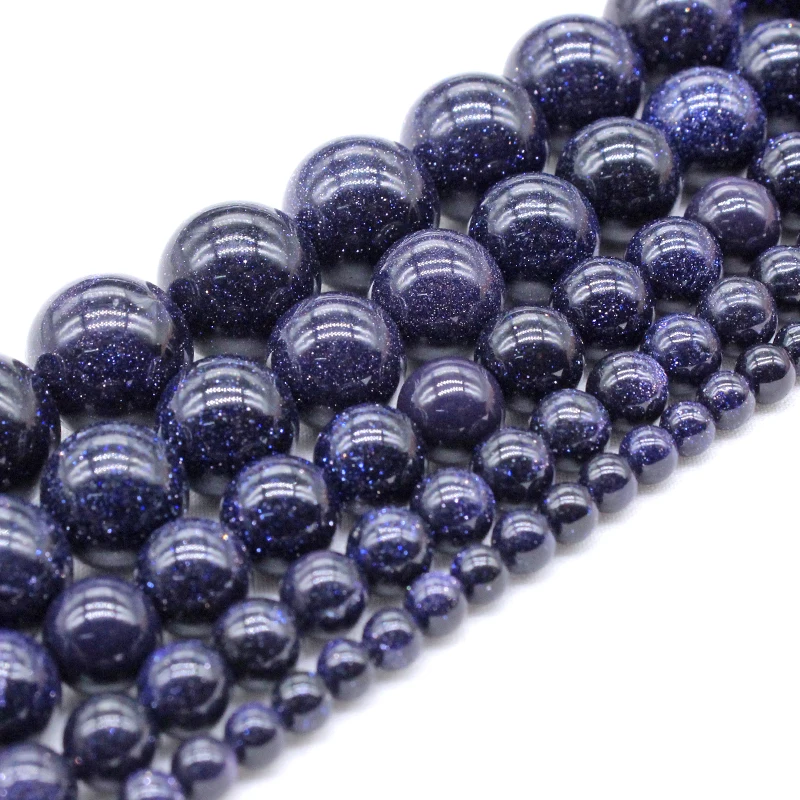 Natural Sandstone Perles Galaxy Blue  Round Loose Sand Stone Strand Sitara Stars Sunstone Beads for Jewelry Making 4 6 8 10 12mm