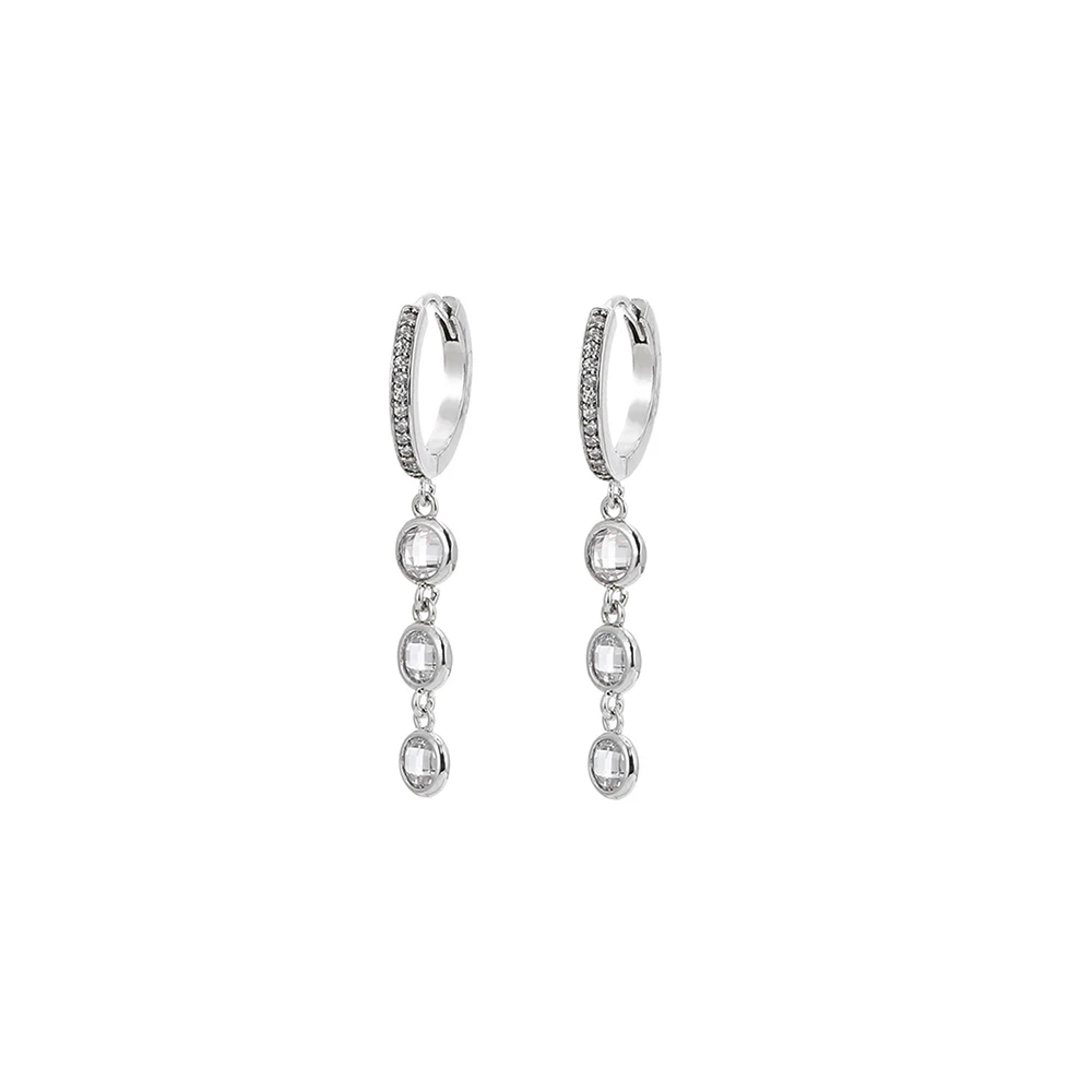 

Silver Plated Plated Round Hoop Earrings For Women Long White Cubic Zircon Stone Earrings Wedding Party Jewelry Gift 2020