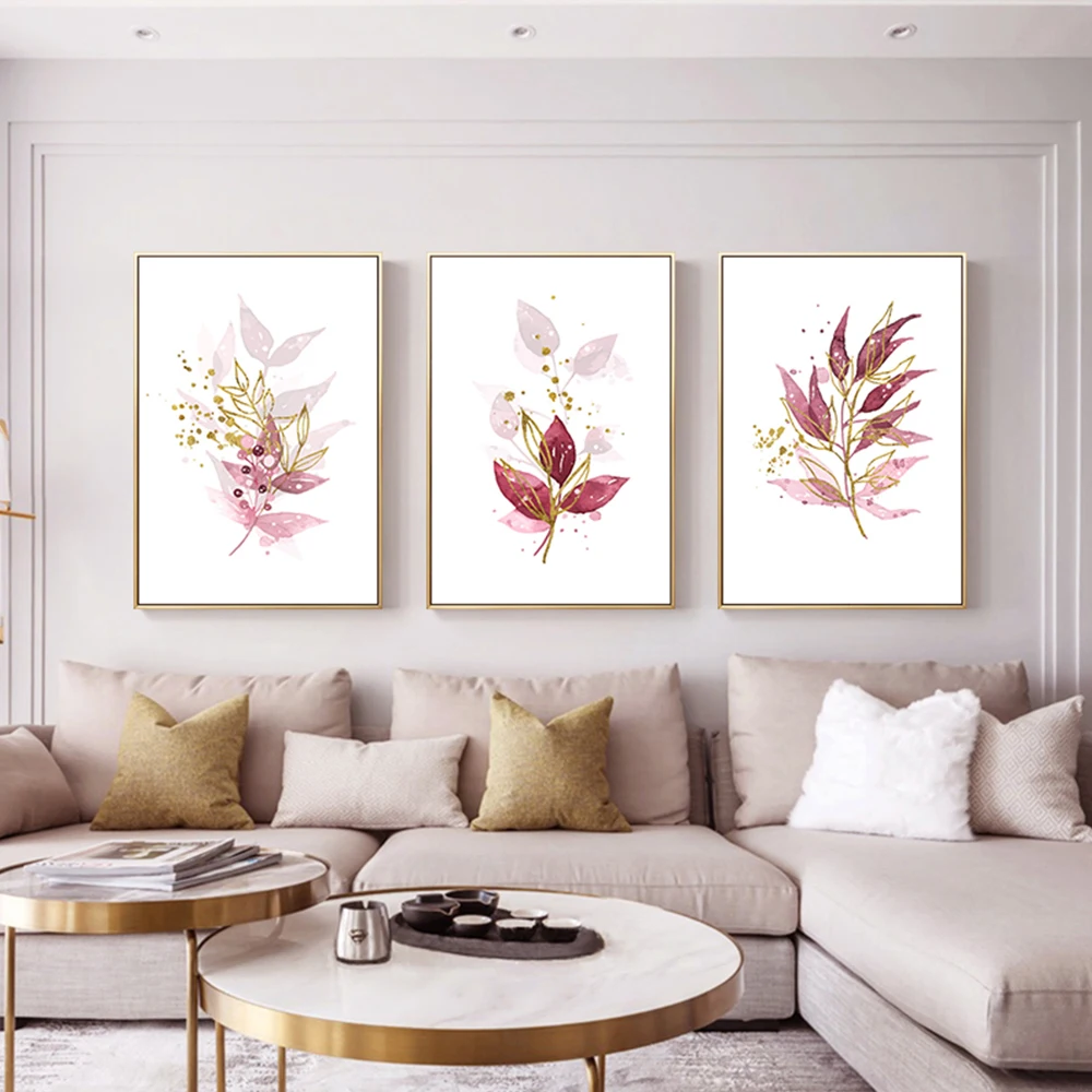 

Картина на холсте с красными золотыми растениями и листьями