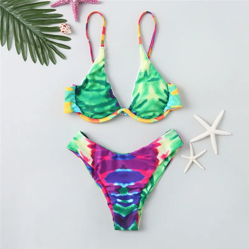 Бикини набор бикини с завязками высокой посадкой на тонких бретелях купальник