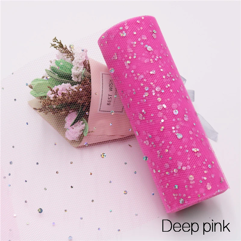 Deep pink Детский душ блеск рулон тюля с блестками 10 ярдов 15 см катушка пачка Свадебная отделка органзы лазер DIY ремесло день рождения поставки - Цвет: Deep pink