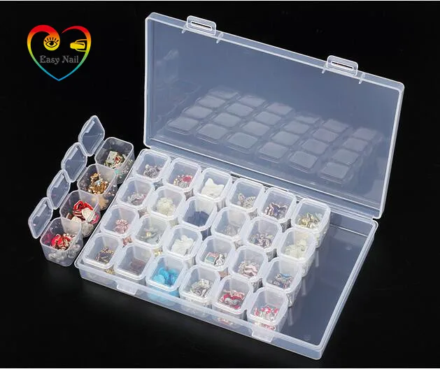 Hot 1PC 28 Grid Removable Empty Nail Decoration Storage Box Case Nails Tool Box herramienta de clavos Placement