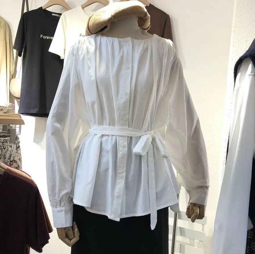 Блузка женская хлопковая с длинным рукавом и круглым вырезом | Женская одежда