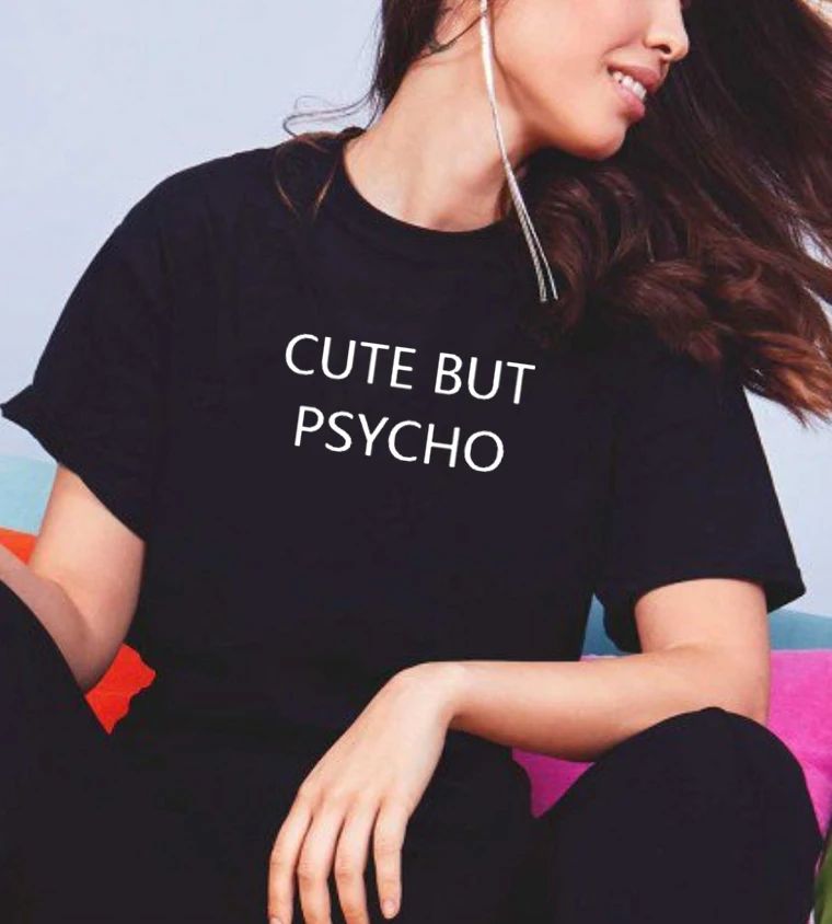 Милая футболка с короткими рукавами и принтом но PSYCHO женская летняя хлопковая