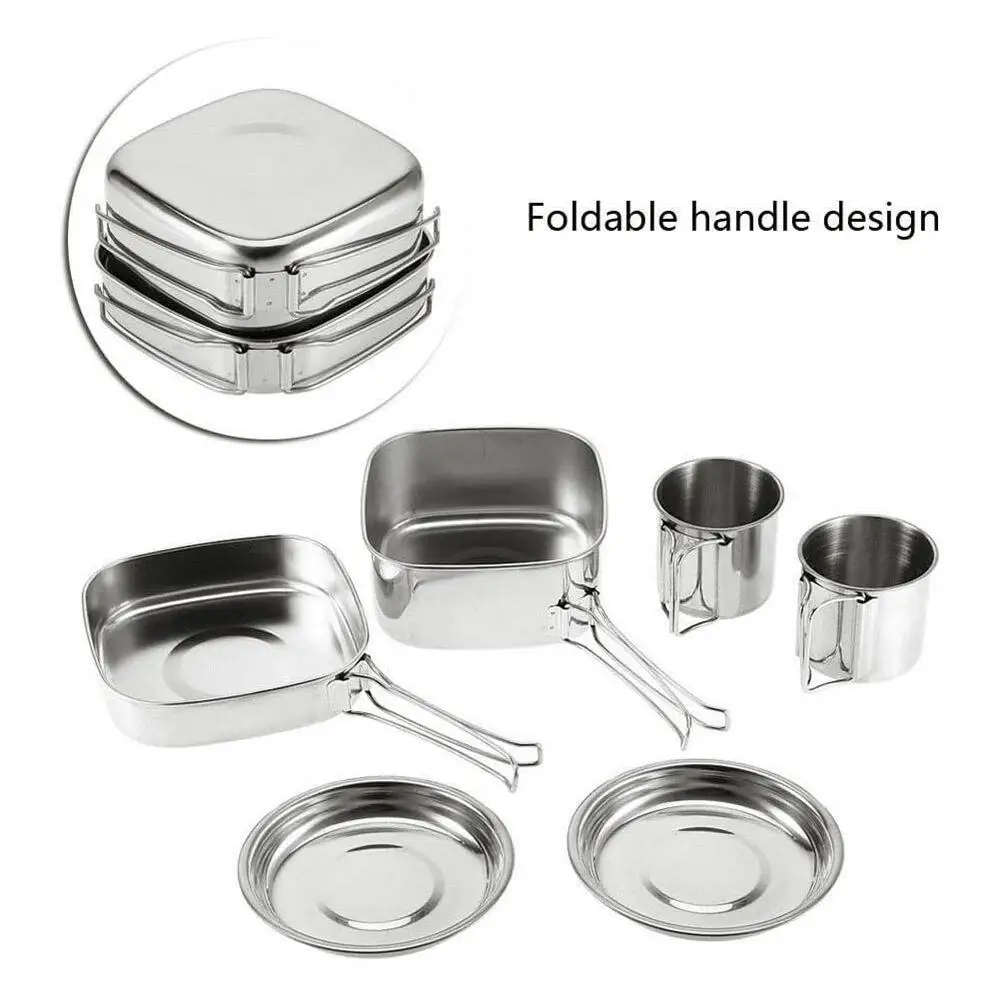 

Outdoor 6pcs/set Steel Pot Utensils Camping Mountaineering Bowls by Sets Cooking Picnic used 3/4 PortableCan Kitchen Cauldr D9D4