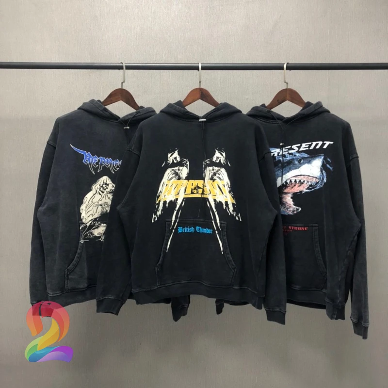 

Oversize REPRESENT Hoodie Thunder Angel Wings Print Vintage Sweatshirts Men Women REPRESENT High Street Hooded Pullover