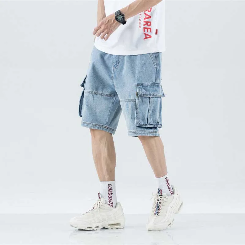 Шаровары джинсы летние карго шорты мужские размера плюс Модные свободные
