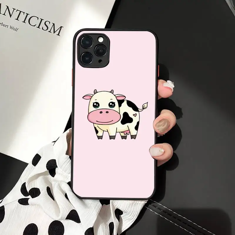 

Phone Case For iPhone 12 11 Mini Pro XR XS Max 7 8 Plus X Lovable cute strawberry cow Matte transparent cover