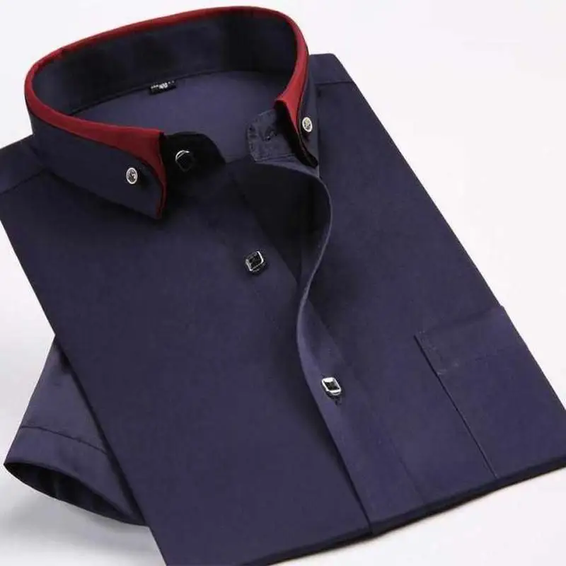 

Double Layer Neck Short Sleeve Shirt Summer Fashion High Quality Cotton-Polyester Clothing with Chest Pocket