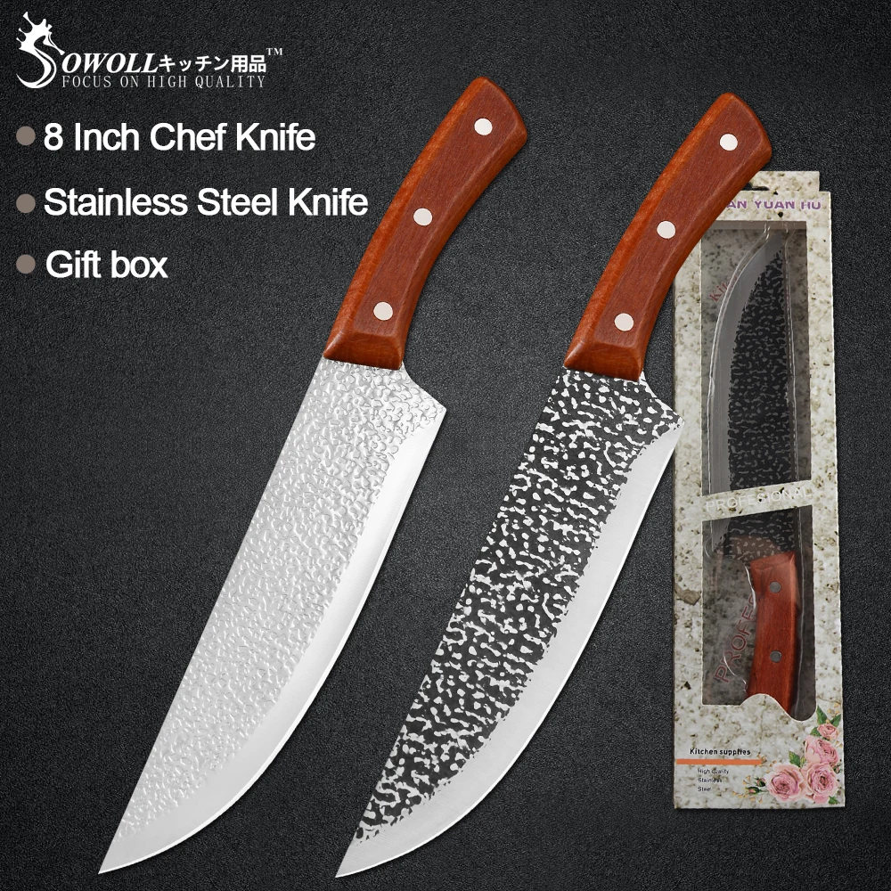 Sowoll 8 ''кованый кухонный нож шеф повара деревянная ручка для выживания снаружи