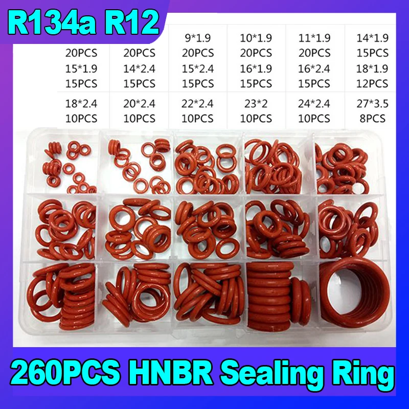 HNBR Rubber Red R134a R12 O-Ring Seal Kit Assortment Set For Car Automotive A/C Air Conditioning System