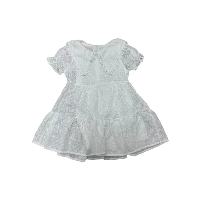 

2021New Summer Girl's Sweet Dress Turn-down Collar White Dresses Princess Cute Clothes for Kids Children Toddler Girls Age 2-6