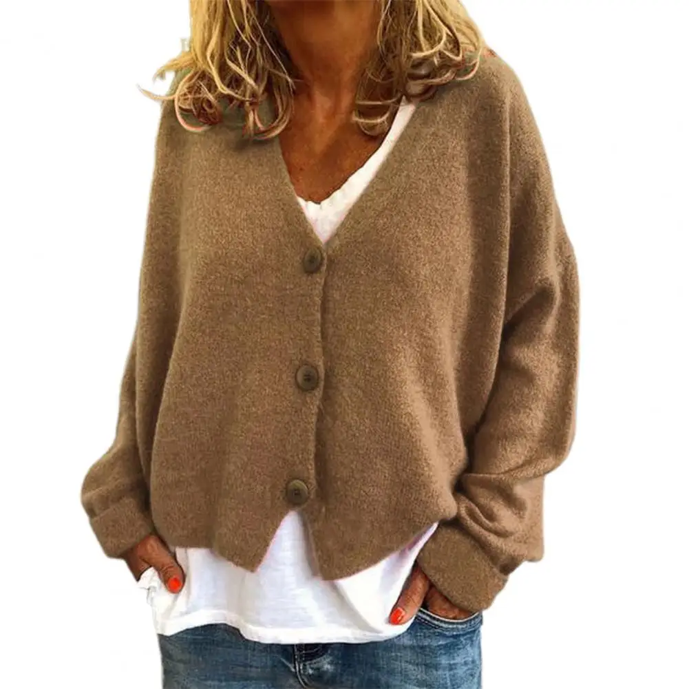 

Women Cardigan Long Sleeve Solid Color Sweater V Neck Single Breasted Knitted Top Stylish Streetwear Autumn Winter