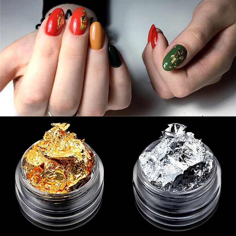 1 коробка наклеек для ногтей Серебряная Золотая нестандартная алюминиевая