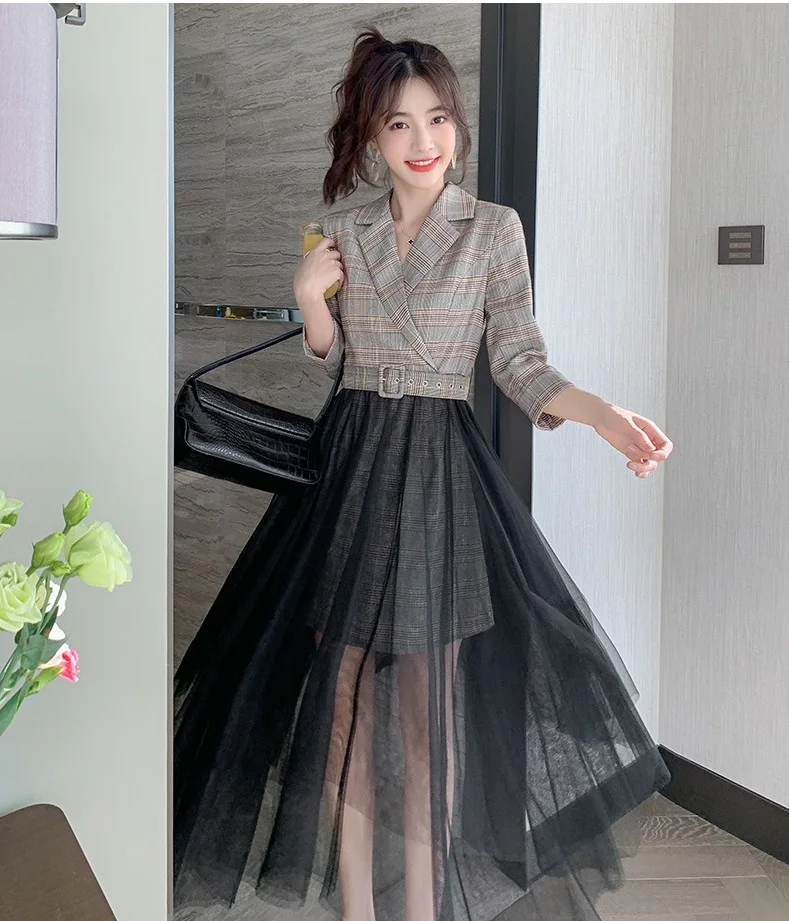 

Женское Сетчатое платье в стиле ретро, стильное весеннее клетчатое платье с прострочкой на талии в британском стиле