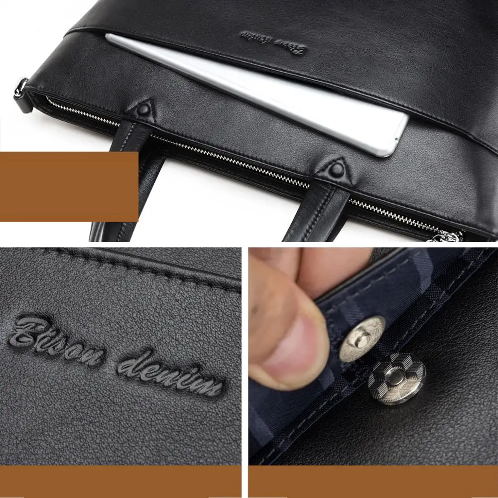 Bison Denim Fashion Brand Genuine Leather Briefcase Men Bags Business laptop Handbag  for Men Large Capacity Shoulder Bag