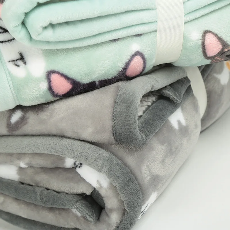 

Flannel Double Layer Cartoon Imitation Lambs Compound Blanket Portable Air Conditioning Soft Travel Office Home Plush Blanket