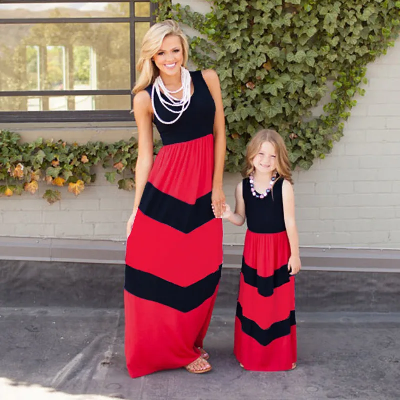 Autumn Long Mother Daughter Dresses Boho Casual Family Matching Clothes Beach Dress Maxi Mommy And Me Vestidos (No belt) | Мать и ребенок