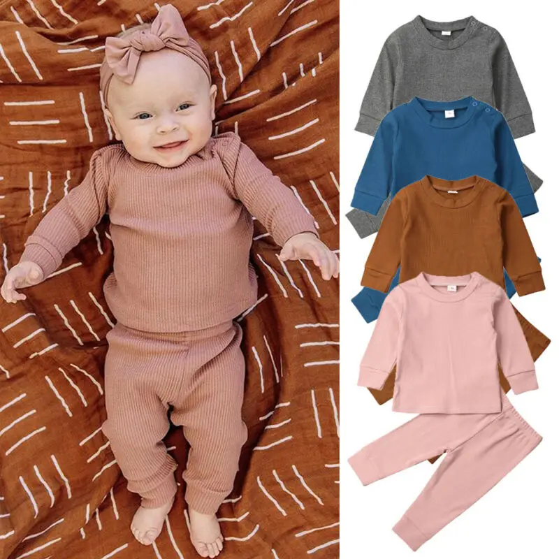 

Одежда для новорожденных девочек и мальчиков, футболка с длинным рукавом, топ, штаны, леггинсы, наряды для малышей, детский однотонный хлопк...