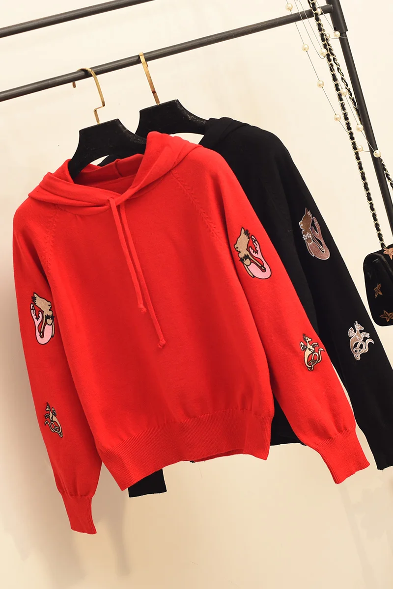 

2021 New Spring Autumn Loose Female Sweaters Long-sleeved Pullovers Knitted Sweatshirt Hooded Bottoming Top