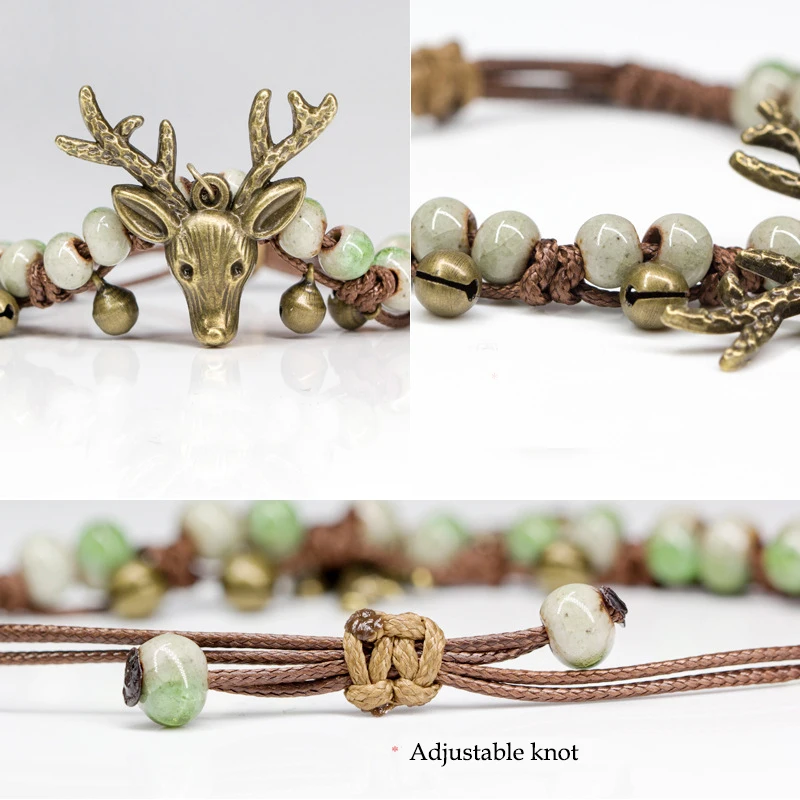 

New TJP Ethnic Style Handmade Characteristic Fashion Retro Ceramic Ornament Bracelet for Woman Animal Shape Deer Head Jewelry