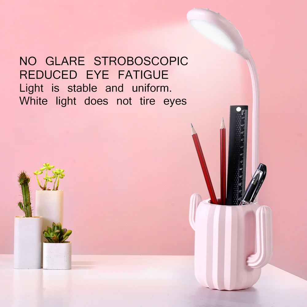 

New Cactus Pen Holder Multifunctional Table Lamp LED Student Reading Eye Protection Night Light Bedroom Bedside Lamp