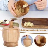 bamboo wood mortar and pestle set with lid spoon grinder press crusher masher for pepper garlic herb spice el