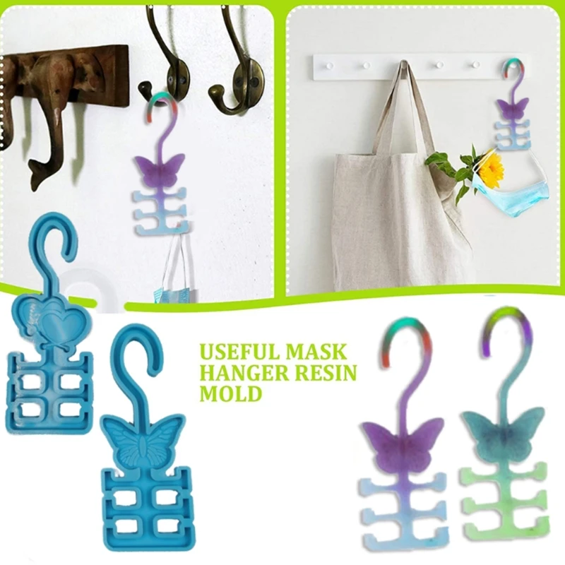 

2 Styles Useful Mask Hanger Epoxy Resin Mold Storage Rack Holder Casting Silicone Mould DIY Crafts Jewelry Pendant Making P82D
