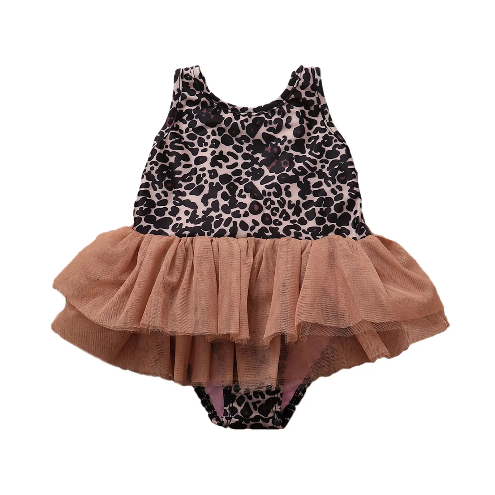 Цельный леопардовый купальник для маленьких девочек боди без рукавов с круглым