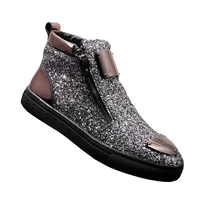 spring autumn ankle boots men fashion sequins zipper casual leather boots outdoor party street hip hop high top men shoes