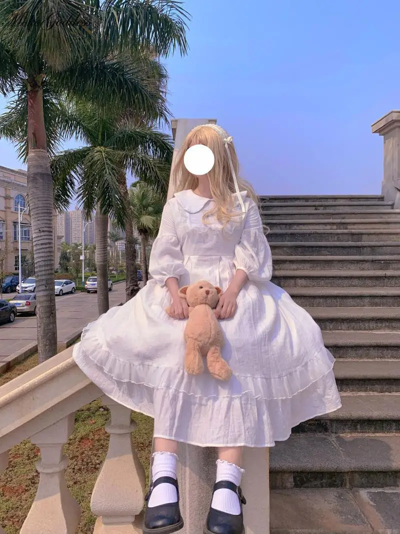 Милое длинное платье с вышивкой и кукольным воротником для чайной вечеринки