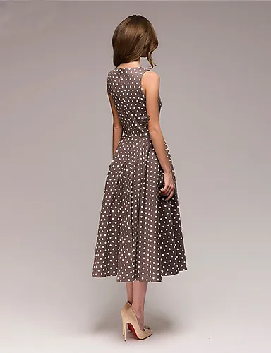 

Summer Vintage Lady Polka Dot Sleeveless Expandable One Piece Dress Women's One Piece Dress