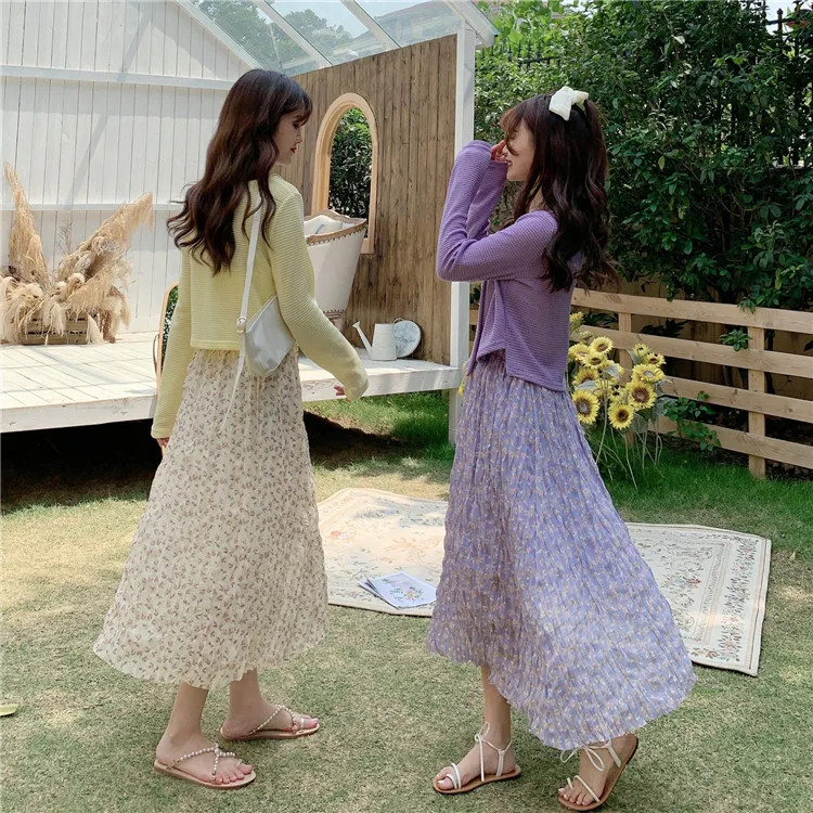 Женская длинная юбка винтажная эластичная фиолетовая с высокой талией и