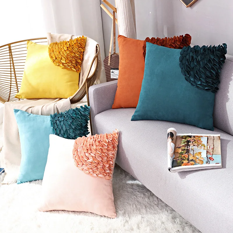 

Nordic Sofa Cushion Cover Suede Pillow Covers Three-Dimensional Flowers Living Room Bedroom Cushion Cover
