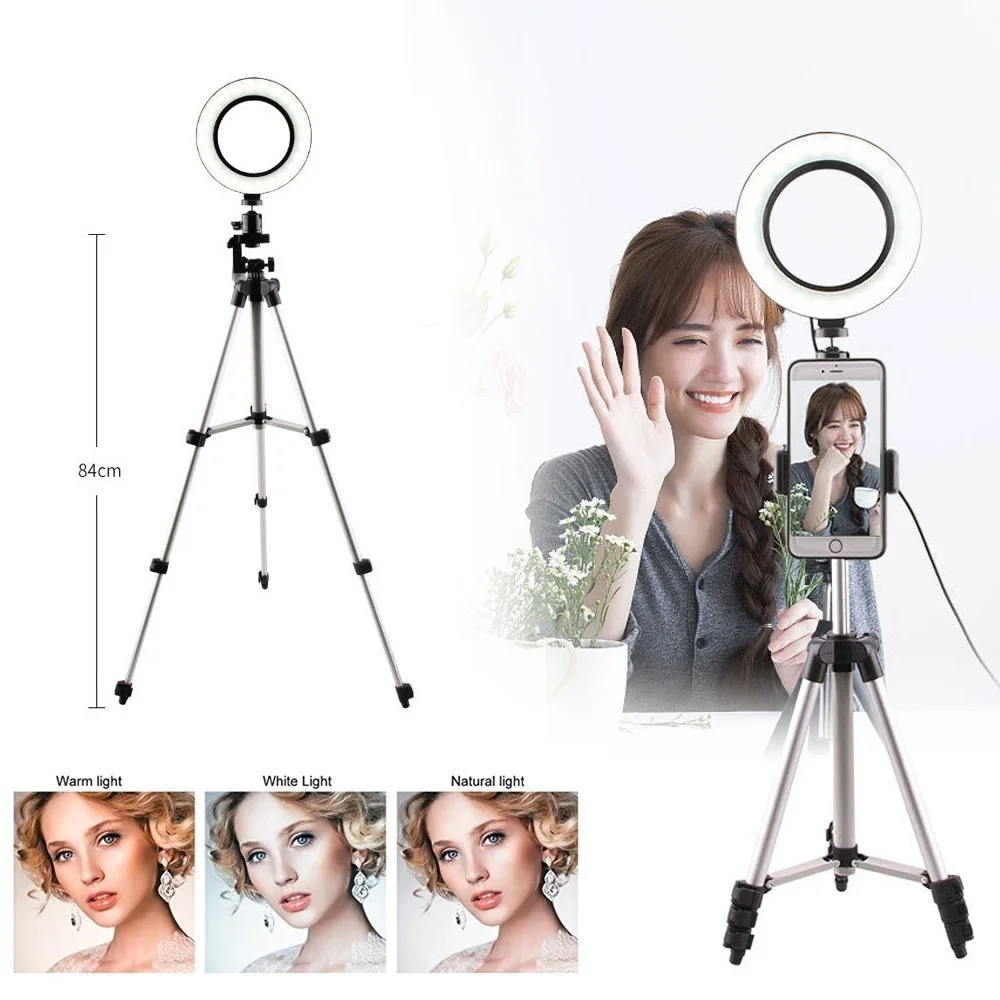 

6.3''/16cm Camera Photo Studio Phone Video LED Beauty Ring Light Photography Dimmable Ring Lamp+Tripod for Selfie/Live Show