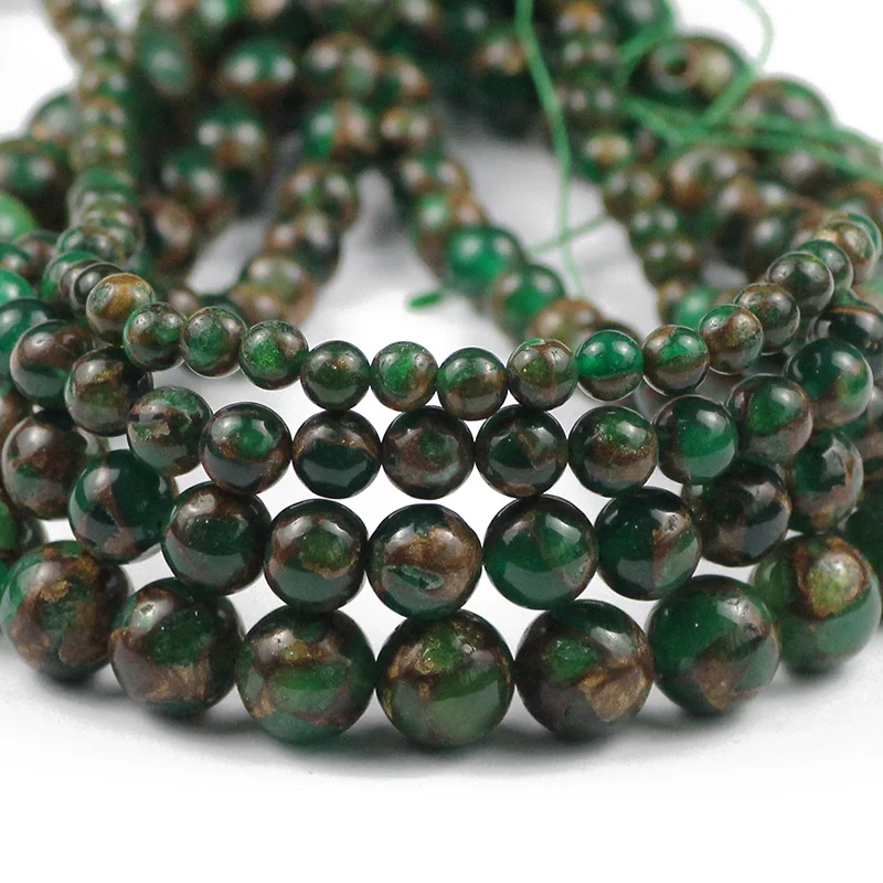 

YHBZRET Green gold Cloisonne Colored Natural Stone Beads Round Spacer Beads For Jewelry Making DIY Bracelet necklace 6/8/10/12MM