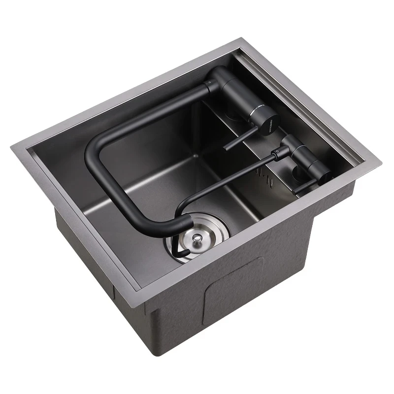 

Black Nanometer 304 Stainless Steel Handmade Kitchen Bar Counter Sink Cover Hidden Single Kitchen Small Size Kitchen Sink 0212