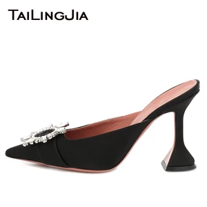 Crystals Women Pointed toe Mules Pumps High Heels Ladies 2020 New Arrival Large Size New Arrival Heeled Party Shoes Footwear