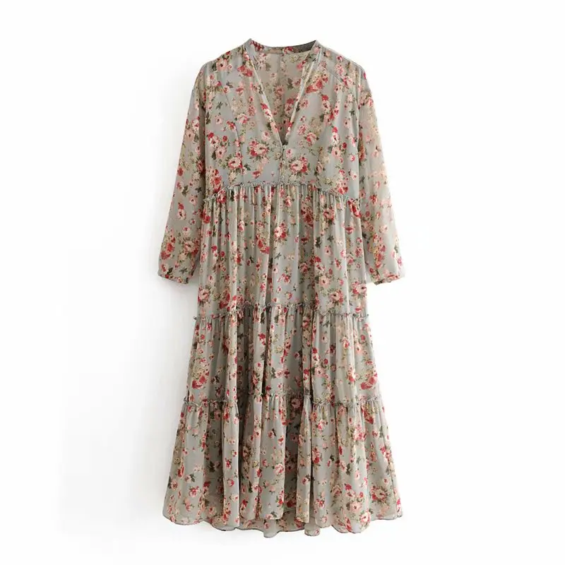 Винтажное шикарное Плиссированное Макси платье с подкладкой цветочным принтом